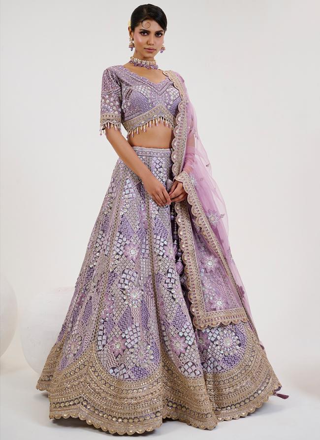 Net Lavender Bridal Wear Embroidery Work Ready To Wear Lehenga Choli